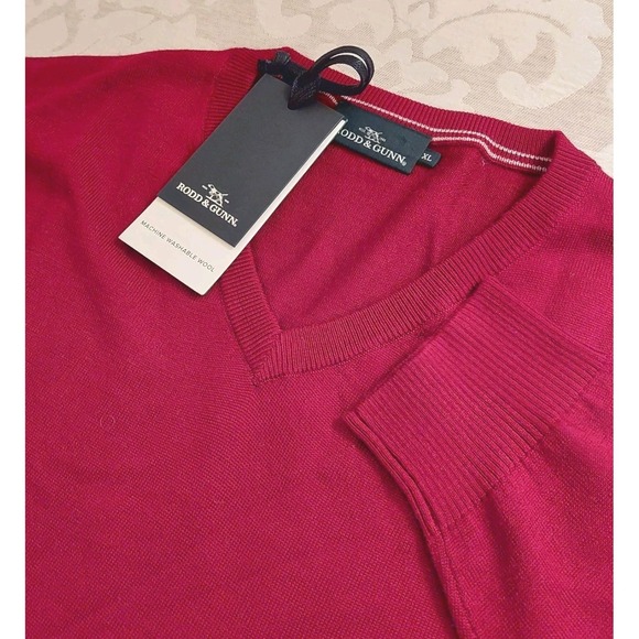 NEW! Rodd & Gunn Men's Springston Fine Wool V-Neck Sweater in Wine‎ Size XL $198
